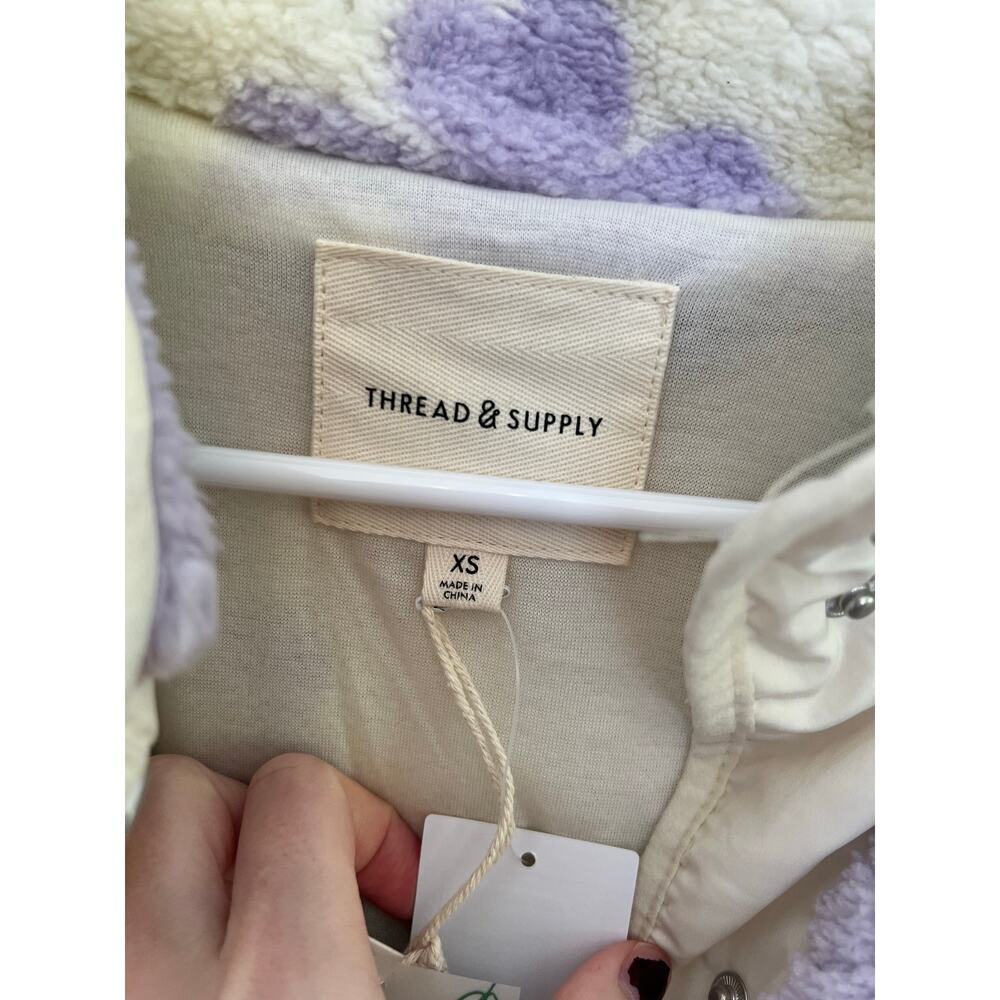 NEW Thread & Supply High Pile Fleece Floral Jacket Lavender Cream Women's XS - Picture 4 of 10